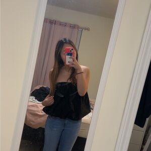 Elegant Black Strapless Bodysuit Top